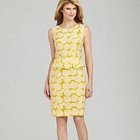 ANTONIO MELANI Dresses & Skirts - Antonio Melani yellow roses peplum Jackie O Party 40s‎ 50s 60s dress size 0